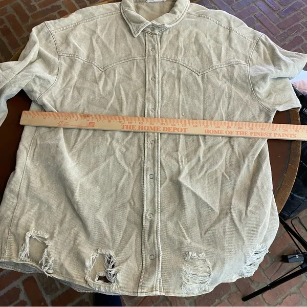 12th Tribe‎ Tan Lightweight Denim Shirt Jacket western distressed Yellowstone - Image 7