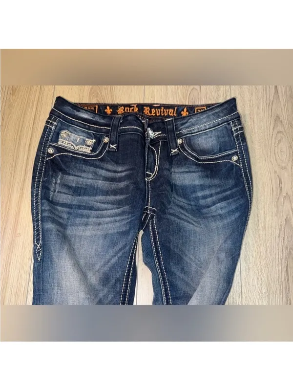 Rock Revival sora capri crop cropped Women's Dark Blue Jeans - Image 4