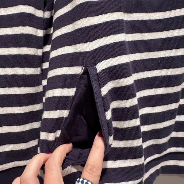 Barbour Women’s Navy Blue‎ White Striped Cotton Rief Sweatshirt Size 6 - Image 4