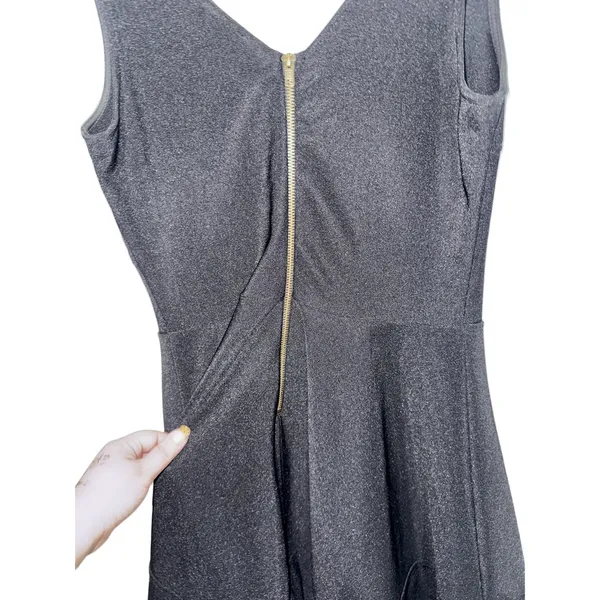 Lululs Black Sleeveless Zip Up V-Neck Fit and Flare Mini Dress Women Size Medium - Image 3