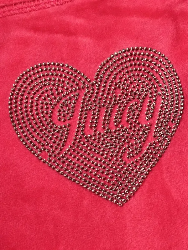 Juicy Couture Pink Velour Rhinestone Heart Tracksuit Set Hoodie Pants L NWT - Image 5