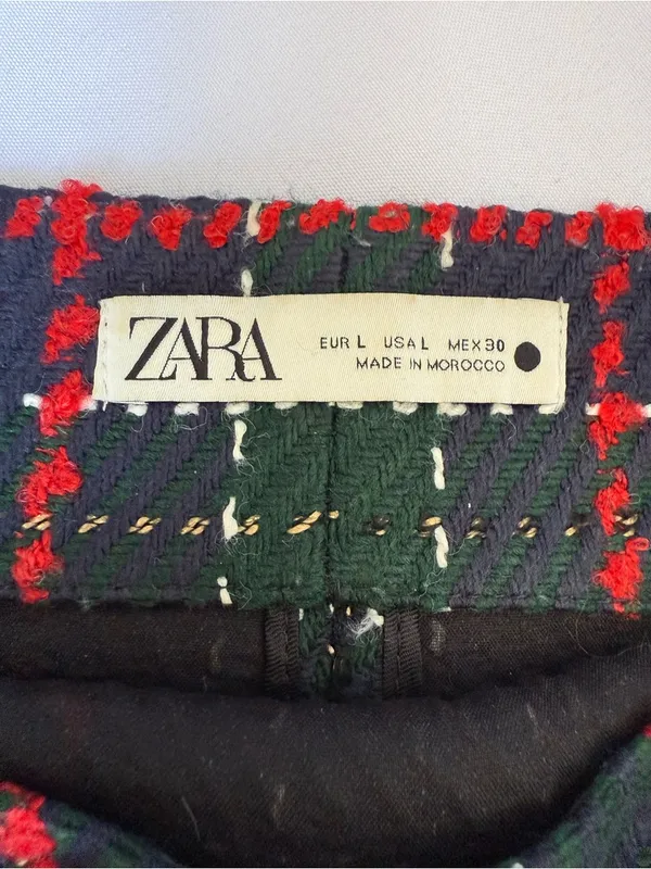 Zara Blue Green Red Tartan Plaid Knit Mini Skirt Size Large - Image 5