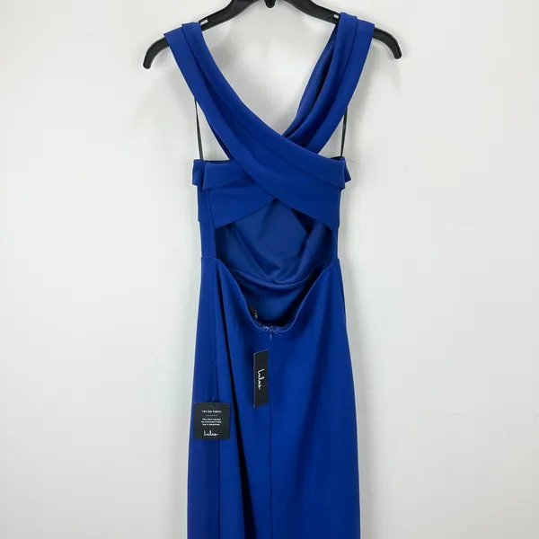 Lulus Head to Cocktail Hour Royal Blue Halter Neck Maxi Dress Formal Medium NWT - Image 9