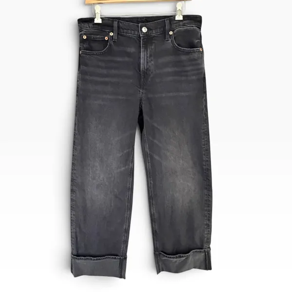 American Eagle High Waisted Cuffed Stovepipe Jean Womens 8 Black Classic Denim - Image 2