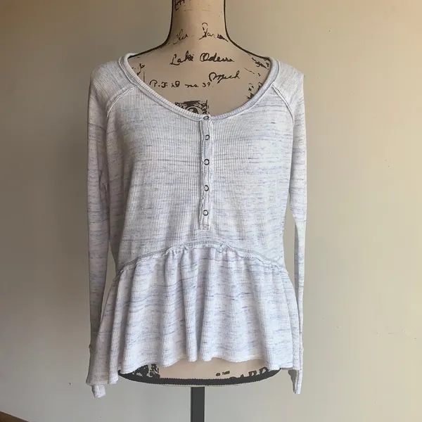 Free People We the Free Babydoll Peplum Purple Off White Top Size XS - Image 2