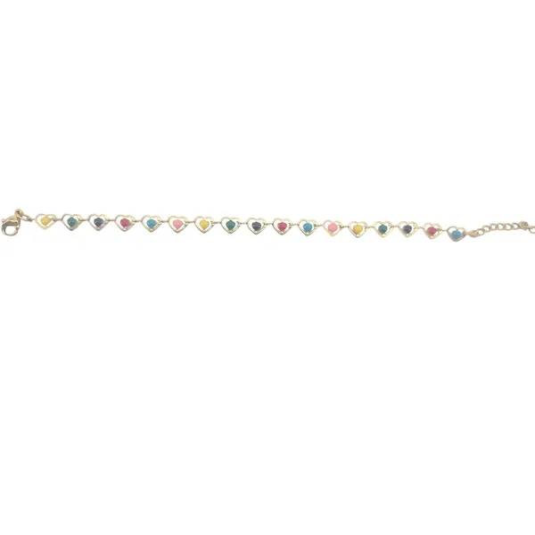 Heart Bracelet Women Multicolor‎ Enamel Gold Tone Link 6-8in - Image 2