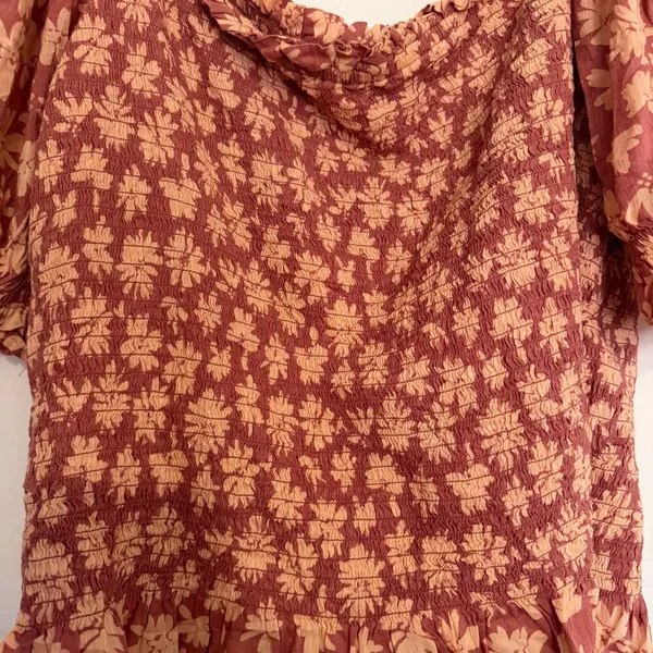 Gap Floral Ruched Puff Sleeve Boxy Square Neck Blouse Top Cotton Blend Size‎ XXL - Image 2