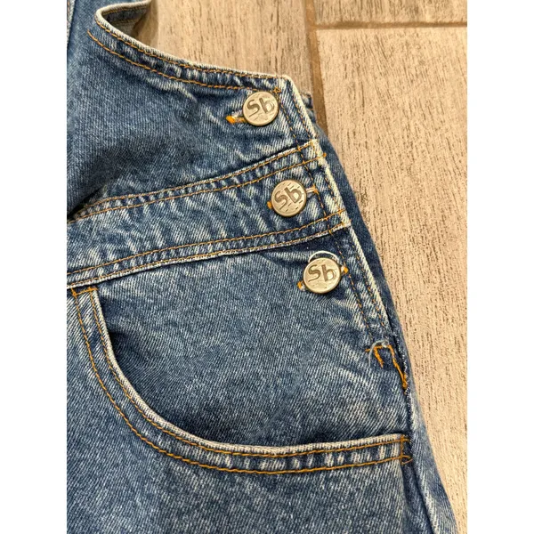 Santa Barbara Denim Shortalls Womens Large Blue Peace Symbol Streetwear Y2K - Image 5
