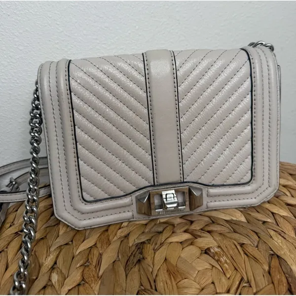 Rebecca Minkoff Purse Chevron Quilted Small Love Crossbody in Perla Pale Grey - Image 4