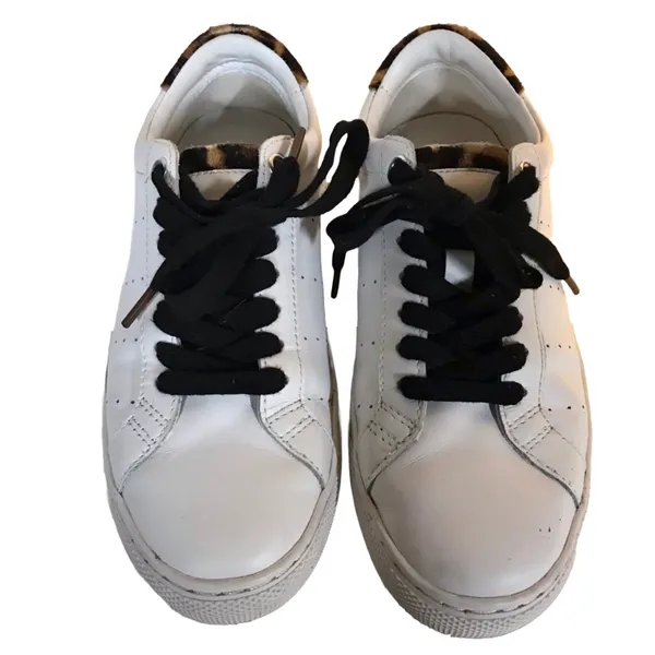 J. Crew "Saturday Sneakers" White Leather & Animal Print Accent Sneakers (6.5) - Image 10