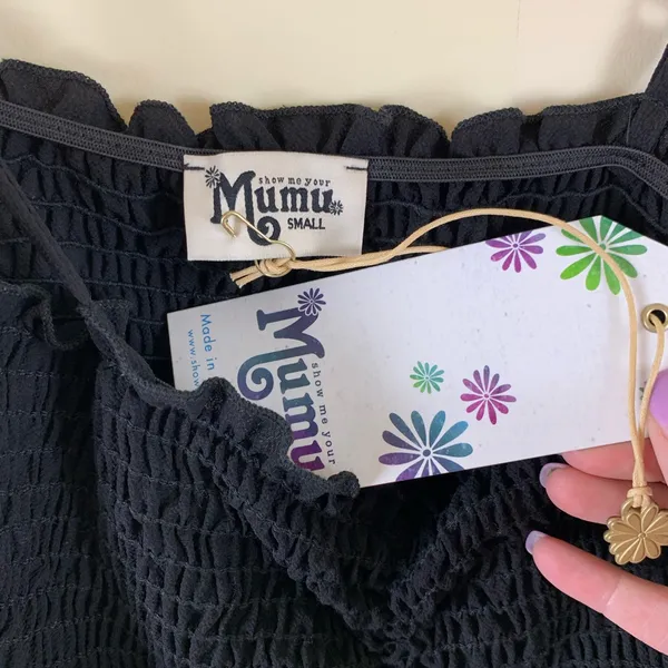 Show Me Your Mumu Emanuelle Smocked Top Black Adjustable Straps S - Image 4