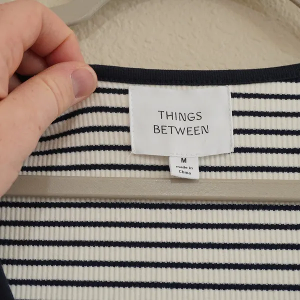 Things Between Maxi Dress Navy White Striped Ribbed Scoop Neck Minimalist Casual - Image 5