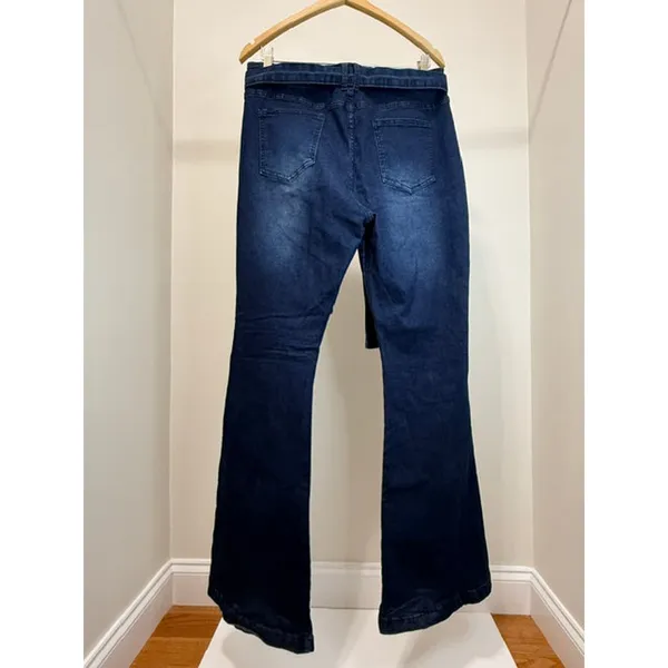 Pantete Curvy Flare Jeans With Belt Dark Wash SzXL /34 - Image 2