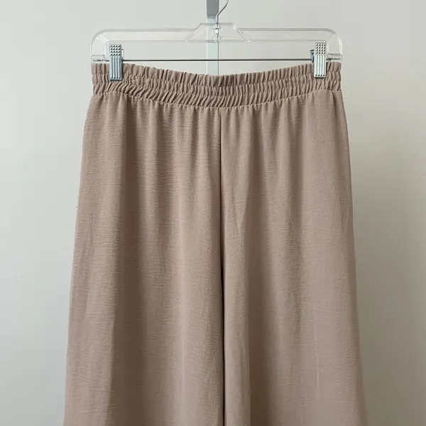 Zara Boho Coastal Relaxed Flowy Wide Leg Pants Small Tan - Image 2