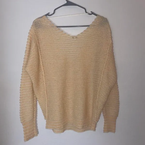 Free People Bumblebee Striped V-Neck Sweater in Peach - Image 3