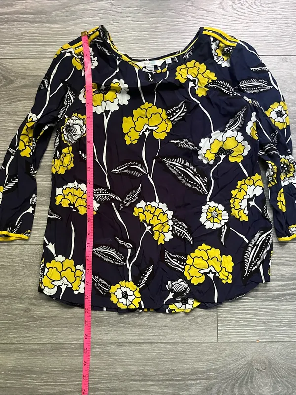 Boden Navy Yellow 3/4 Sleeve Floral Viscose Blouse Career Work Professional 8 - Image 7