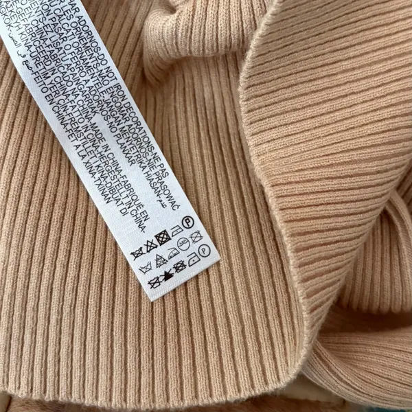 NWT!! ZARA Faux Fur Lapel Knit Sweater Tan‎ Light Brown Zipper Pullover Small - Image 14