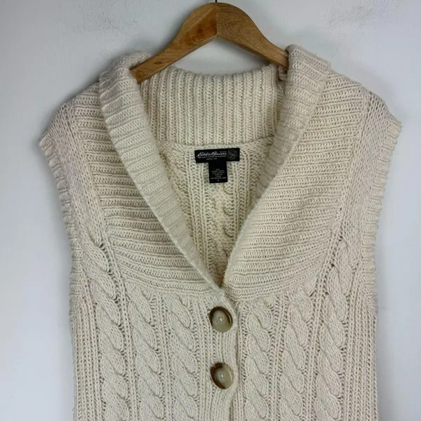 Eddie Bauer Cable Knit Sweater Vest Cardigan Sz Large Wool Blend Button Front - Image 3