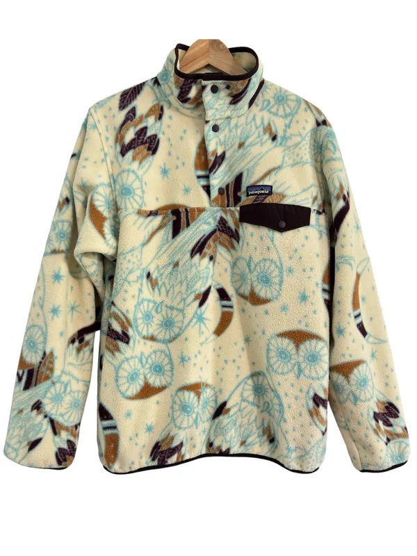 Patagonia Synchilla Snap-T Pullover Fleece Womens L Harvest Moon Owls Cream Blue - Image 2