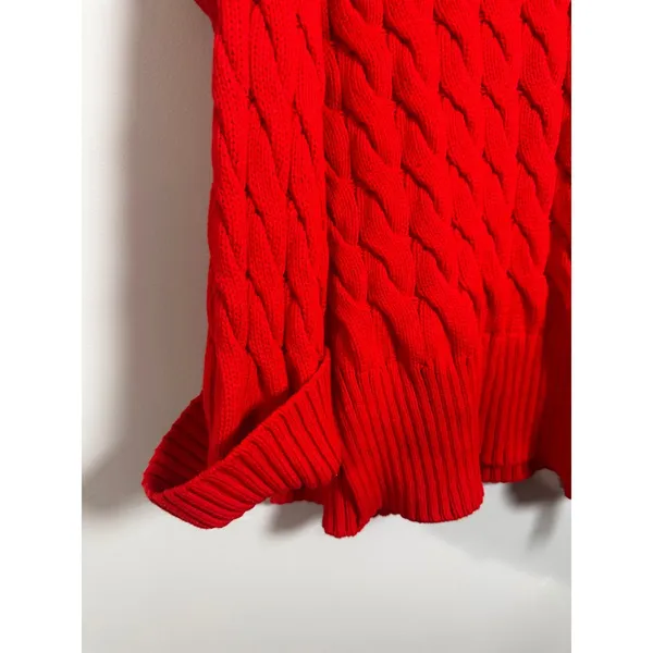 J.Crew Womens Red Cable-Knit Side-Slit Crewneck‎ Sweater BM401 L-XL NEW - Image 5