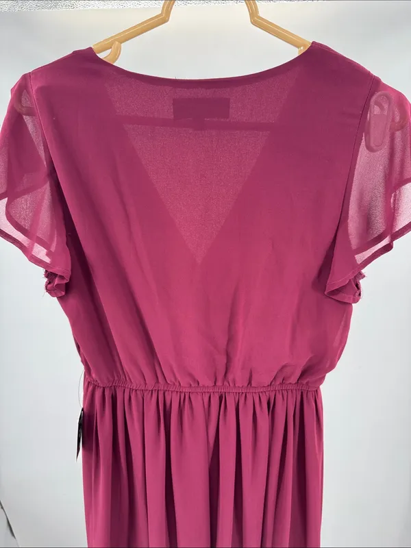 Lulus Lost in the Moment Burgundy Maxi Dress side slit S flutter sleeve bridesmaid - Image 4