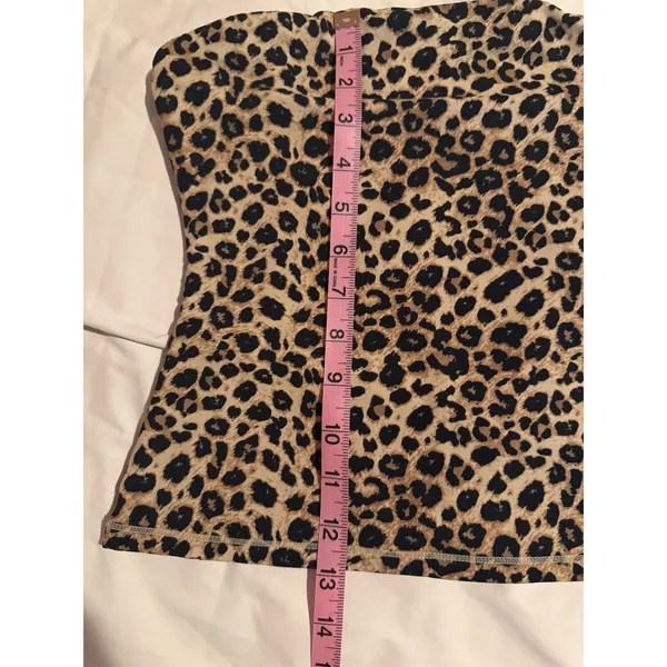 Leopard Print Tube Top Strapless Animal Pattern Stretch‎ Bodice Tan Brown Black - Image 5