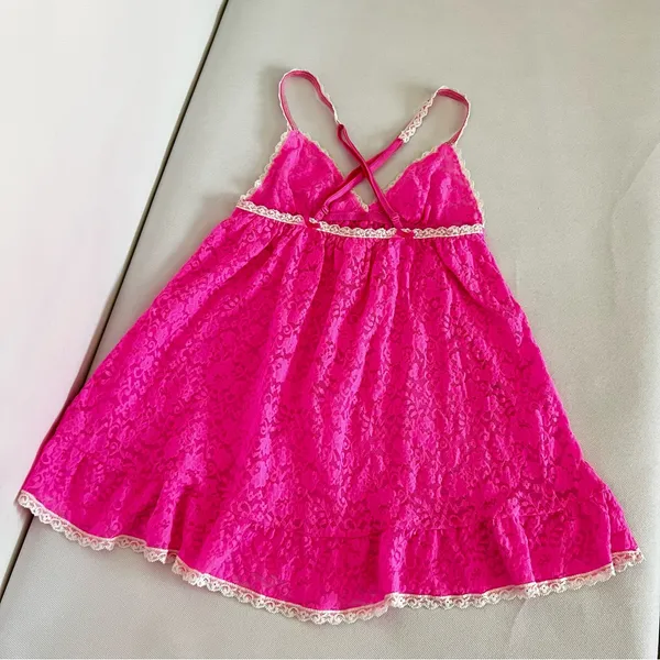 Victoria's Secret Lace Babydoll Size Small Hot Pink Lace Nightie Slip Cami - Image 2