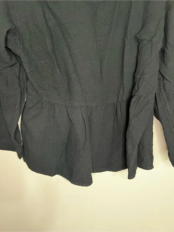 Madewell Black‎ Gauze Open Back Peplum Tie Long Sleeve Blouse - Image 4