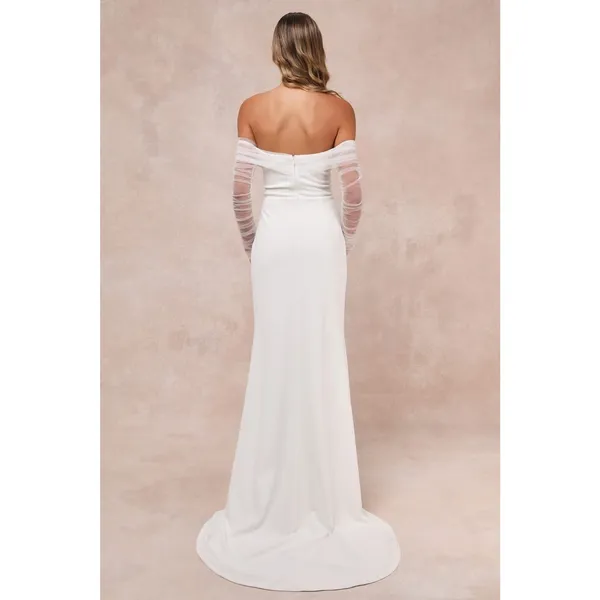 Lulus Beautifully Beloved White Mesh Off-the-Shoulder Maxi Dress Elegant Medium - Image 2