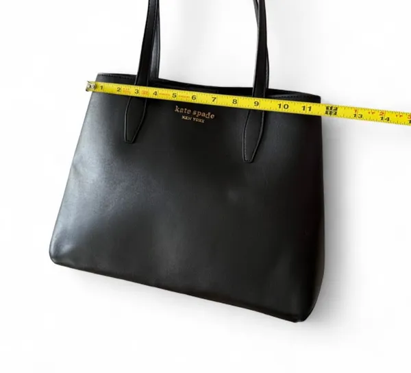 kate spade Black Leather Double-Handle Tote with Gold Logo - Image 8