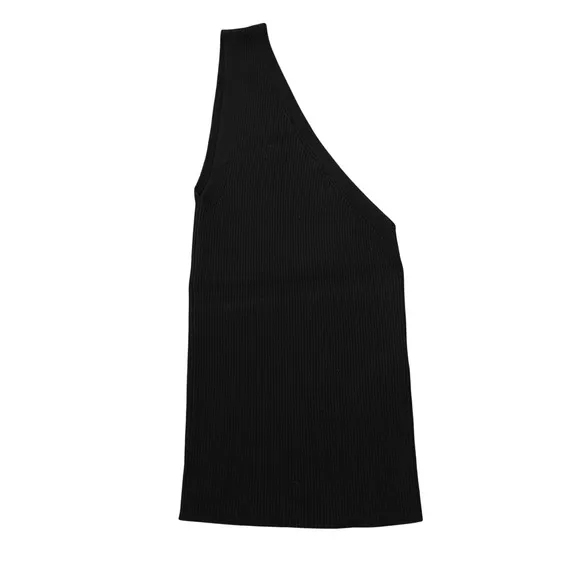 MNG Mango Size Small Black Ribbed‎ One Shoulder Asymmetrical Knit Tank Top - Image 4