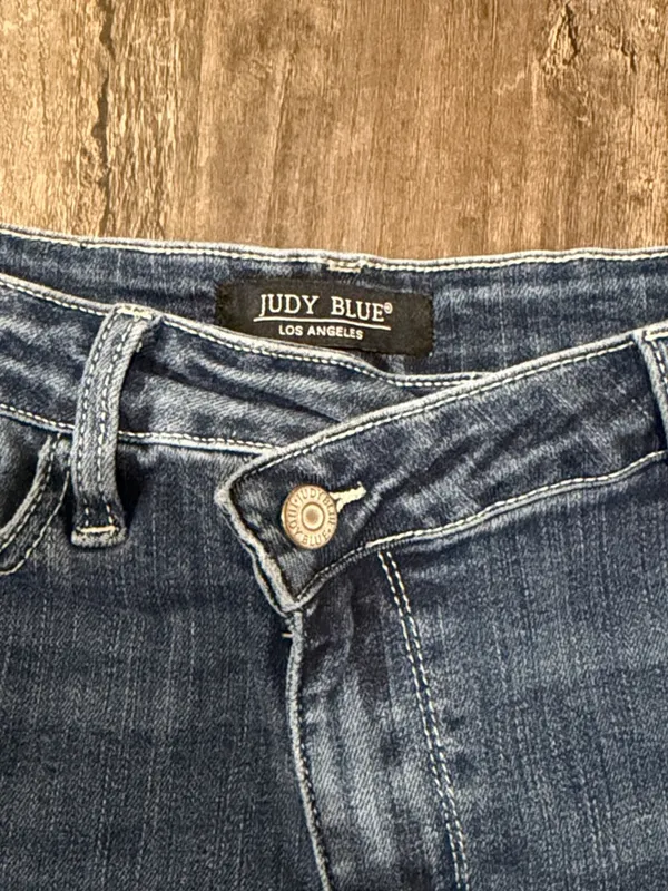 Judy Blue Indigo Frayed Hem Denim Cutoff Shorts - Image 3