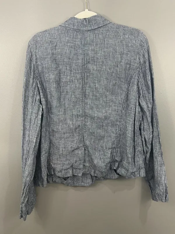 Eileen Fisher Linen Blue & White Railroad Stripe unstructured Blazer Jacket XL - Image 6