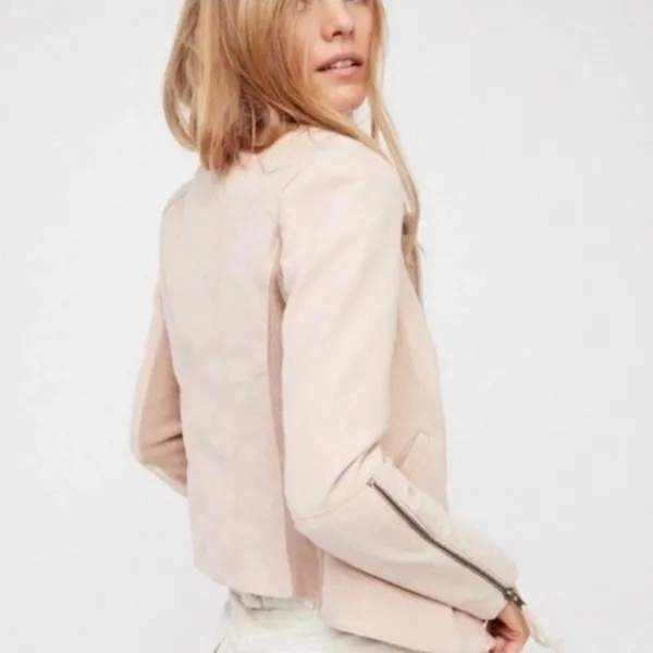 Free People Cool and Clean Faux Leather Moto Jacket 0 Pink Sand Biker Boho Chic - Image 2