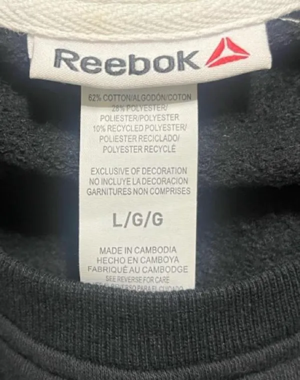 Reebok Black Sweatshirt Sz L White Logo & Side Panels Long Sleeves Athletic - Image 7