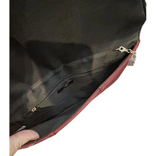 NWT‎ JNB Studio Burgundy Faux Suede Envelope Clutch Chain Shoulder Bag Modern - Image 6