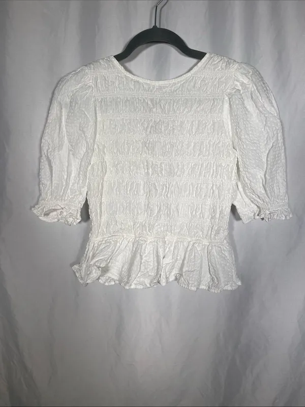 Zara Womens White Smocked Top Blouse Large 2298/062/250/L - Image 2