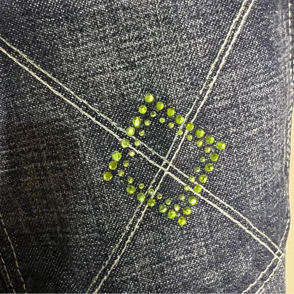 Seven For All Mankind Dojo Embellished‎ Green Rhinestone Square Design Jeans - Image 9