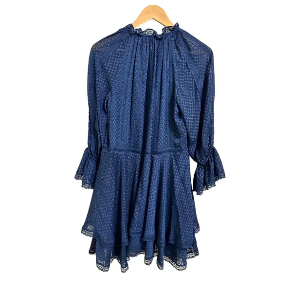 Alice+ Olivia Joanne Tiered Handkerchief Hem Dress Sapphire Blue‎ Lace Trim sz 2 - Image 7