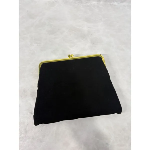 Vintage Black Fabric‎ Bow Clutch Bag Gold Tone Frame Kiss Lock Evening Purse - Image 3