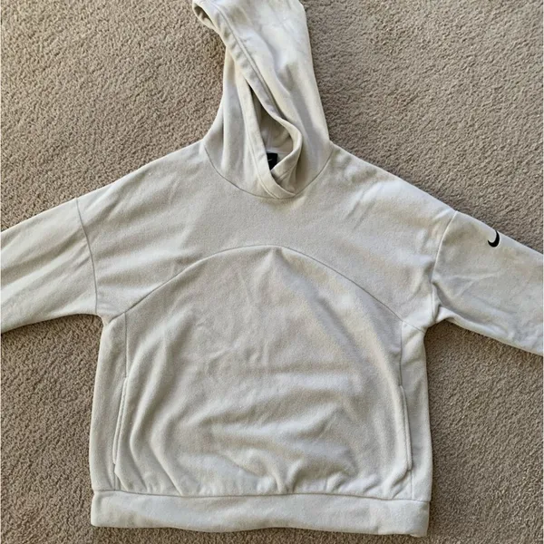 Nike Fleece Hoodie Sweatshirt Pullover Fuzzy Super Soft Beige Cream Size M - Image 3