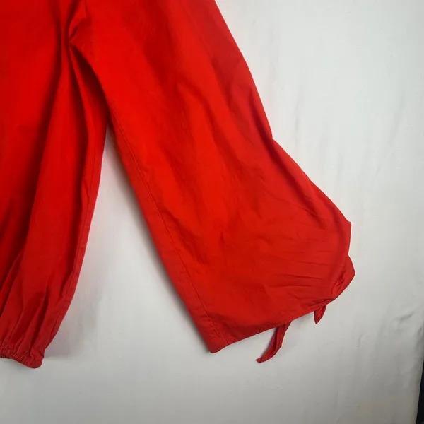 Free People Red Off the Shoulder Blouse Split Tie Cuff Top Womens Large - Image 7