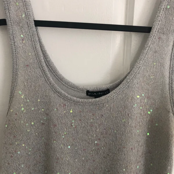 Vintage Y2K Fang Sequin Embellished Knit Tank Top Grey Blue Small - Image 3