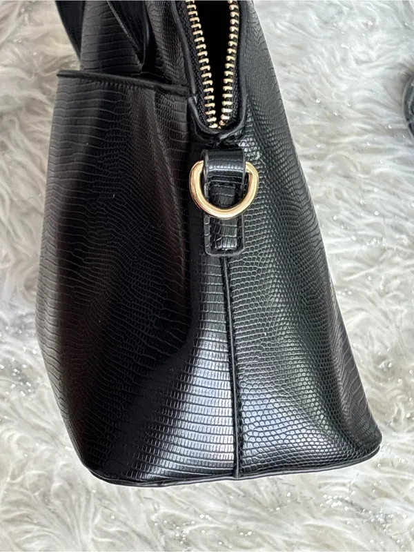 bebe Fabiola Stamped Lizard Dome Satchel Black Cream Logo One Size - Image 11