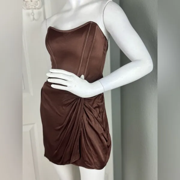 Zara Brown Satin Corset w/Mock Wrap Attached Skirt Sold Out Size Medium. H46 - Image 3