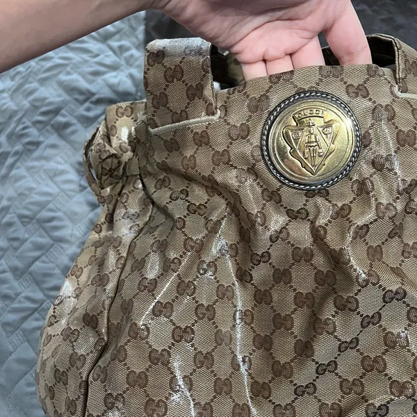 Gucci Hysteria Beige and BrownCrystal Large GG Water-resistant Shoulder Bag - Image 5