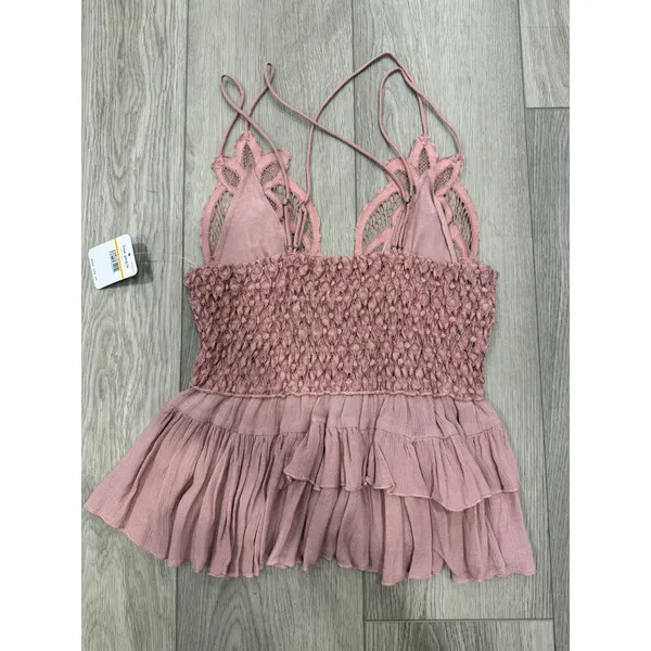 Free People Adella Cami Crochet‎ Lace Sleeveless Tiered Boho Western Top Mauve S - Image 4