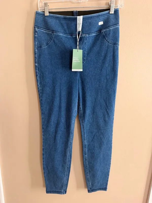Halara m 7/8 Womens Blue Denim-Style Mid-Rise Jeggings With Stretch Waistband - Image 2