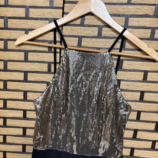 Bebe Black Jumpsuit With Gold Sequins Size 4 - Image 4