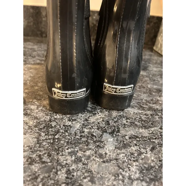 Juicy Couture Black Rain Boots Rubber Women's Ankle Black Size 7 Goth Witchy Y2K - Image 3